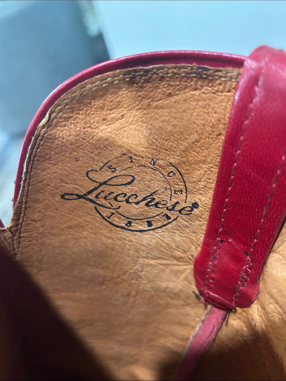 EUC Lucchese 1885 Red Leather Western Cowgirl Cowboy Boots 9B NFR rockabilly - Picture 9 of 12